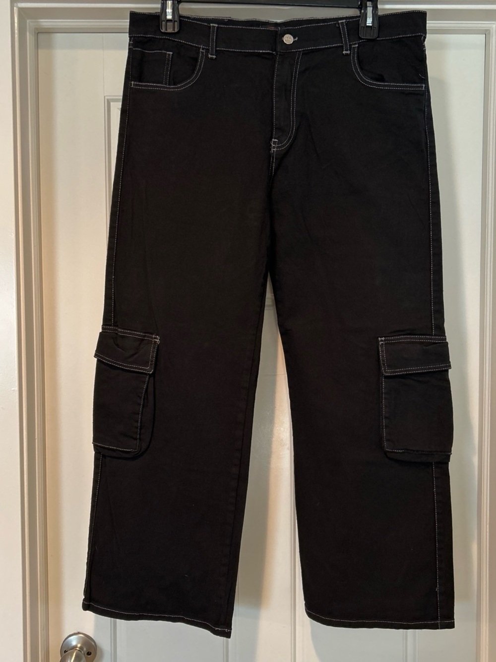 Black Cargo Pants with Contrast Stitching